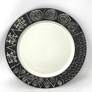 Habitat Scraffito Black White Geometric Dinner Plate 10 7/8"  EXC Cond Japan